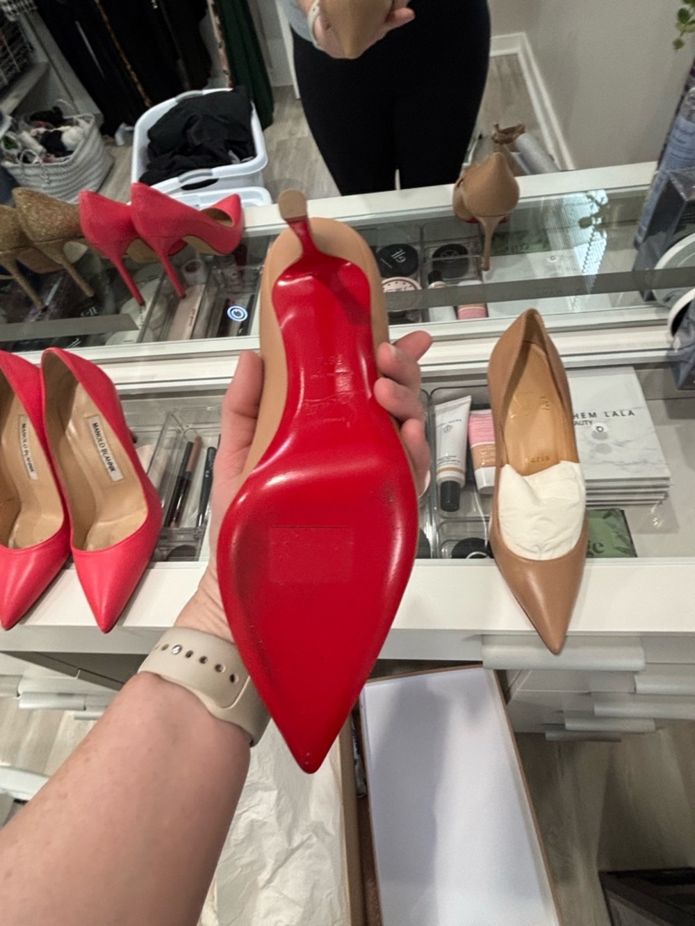 Christian Louboutin Nude/Tan Leather Pointed-Toe Pumps - Picture 2 of 6